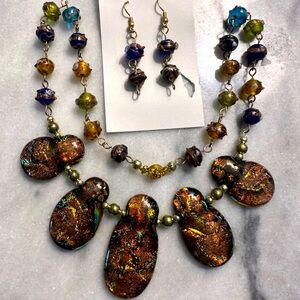 Opal Art Glass Venetian Wedding Cake Bead Set